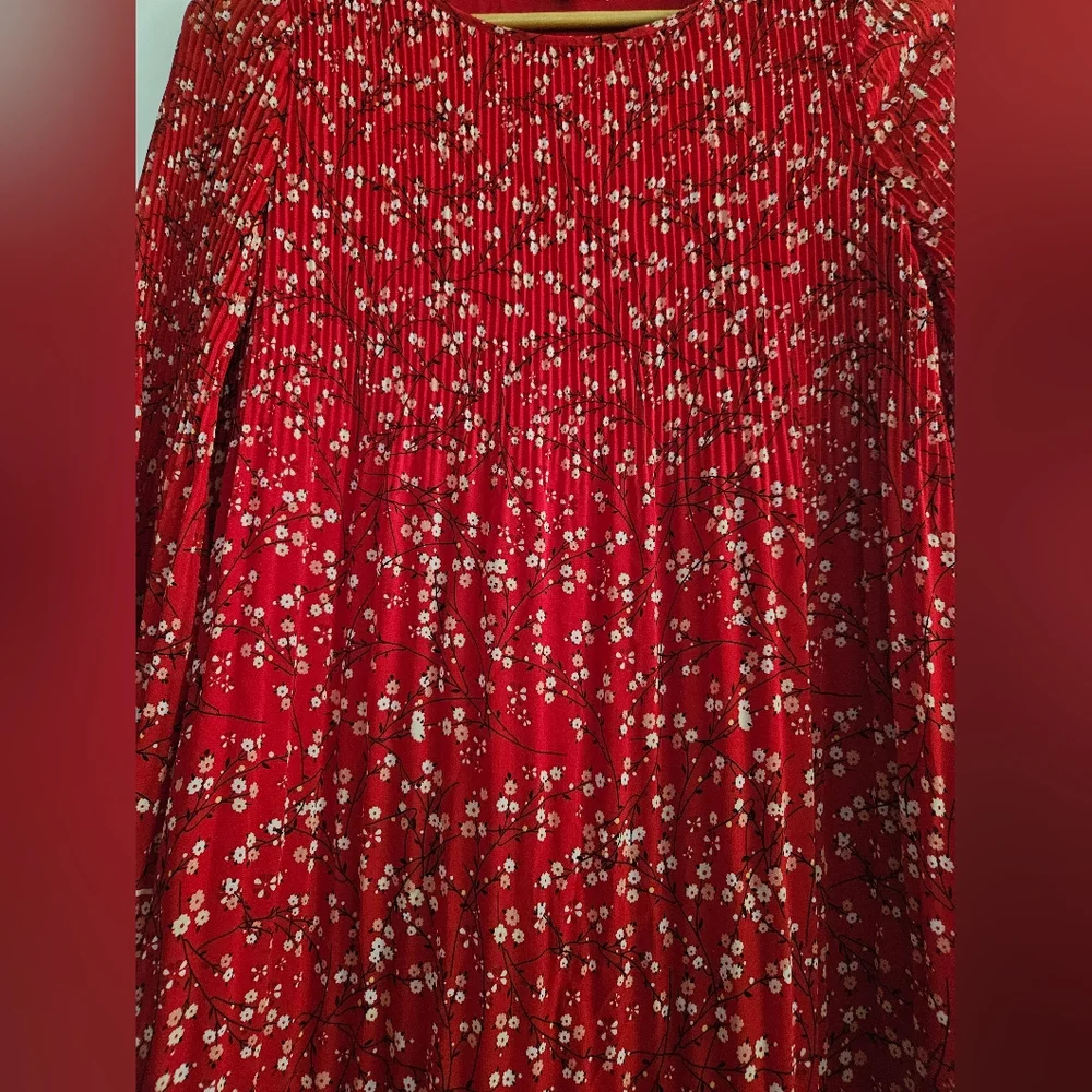 Max Studio Women's Lined Red Long Sleeve Floral Midi Dress Size XS - Picture 3 of 6